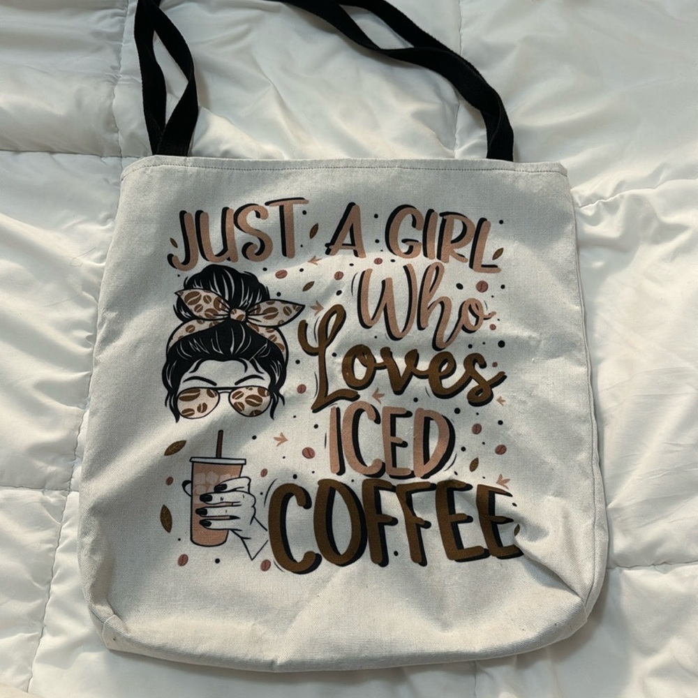 Just A Girl Who Loves Iced Coffee Cold Brew Coffee Quote Tote Bag - Picture 3 of 3